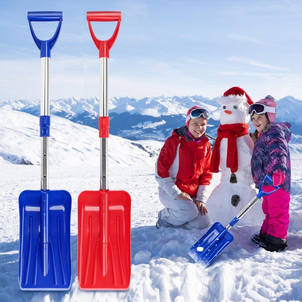 GEAVESS Kids Snow Shovel with Adjustable D-Grip Handle, Portable Lightweight Snow Shovel for Kids, Detachable Plastic Kids Shovels for Garden Outdoor Home Yard Activities (Blue and Red,2 Pack)