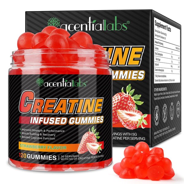 Creatine Gummies for Men & Women - 120 Count, 5000mg Creatine Monohydrate, Boosts Strength, Mass, Endurance & Focus, Muscle Builder & Pre-Workout Supplement