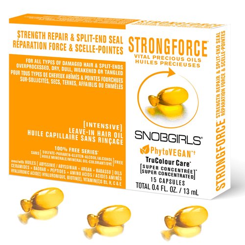 SNOBGIRLS STRONGFORCE Salon Vegan Hair Oil Strength Repair & Split End Seal for All Types of Dry Damaged Hair, Length & Split Ends. Hair Serum with Argan oil, Babassu oil, Hyaluronic Acid & Vitamins
