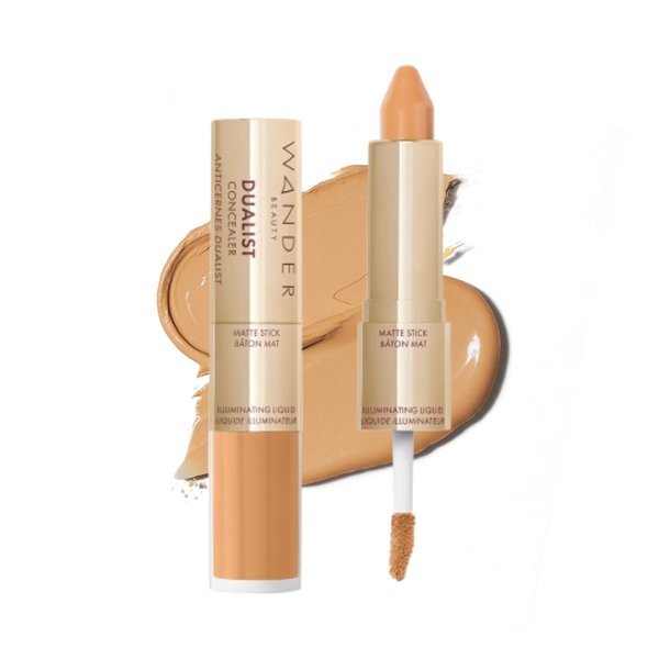 Wander Beauty Dualist Matte and Illuminating Concealer Makeup - Golden Tan - Dual-Ended Matte Concealer Stick + Liquid Concealer - Full Coverage Concealer Brightens & Hydrates Under Eyes - 0.28 fl oz