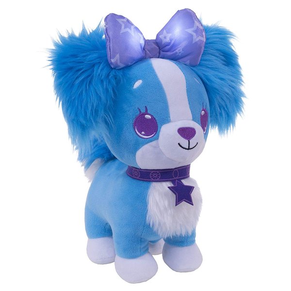 Wish Me Pets - Light Up LED Plush Stuffed Animals - Fluffy Blue Cavalier Puppy with Purple Bow