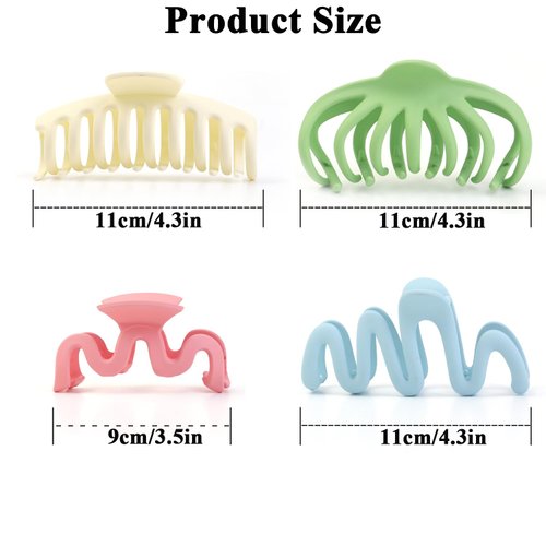 DAYHAP Hair Clip, 4 Pack 4 Shapes 4 Colors, Strong Hold Matte Claw Hair Clips for Women & Girls, 90's Vintage Jaw Clips (4 colors, 4.3-inch, 3.5-inch)