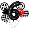 6rd Birthday Race Car Balloons Decorations, 40 Inch Racetrack Black Number 6 Balloon, Mylar Black 6 Balloon for 6rd Birthday Party Supplies, 7 Pcs