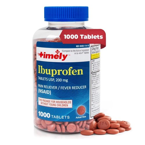 TIME-CAP LABS, INC. Timely Ibuprofen 200mg 1000 Tablets - Pain Relief Tablets and Fever Reducer - for Headache Relief, Menstrual Pain, Tooth Aches, Muscular, Arthritis Pain & Body Aches