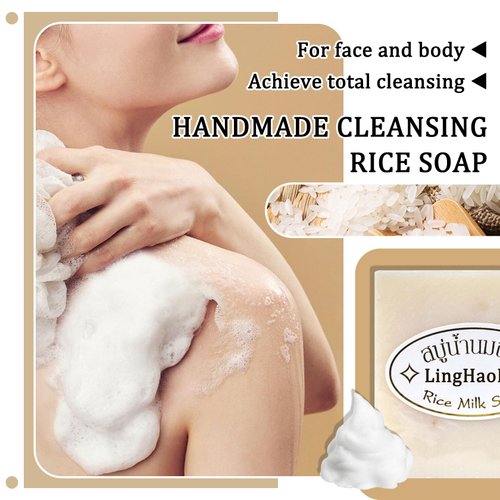 LingHaoLH 2PCS Rice Milk Bar Soap,Handmade Cleansing Rice Soap Bar for Face & Body,Hydrating Cleanser Gentle Bath Soap for Skin Care