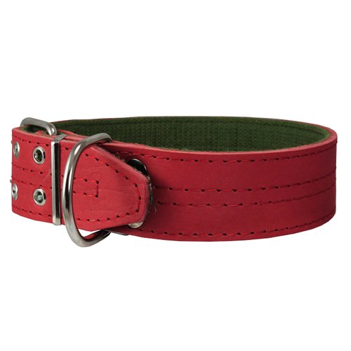 Genuine Leather Dog Collar 1.75" Wide Padded (Neck Circumference: 15"-18", Red)