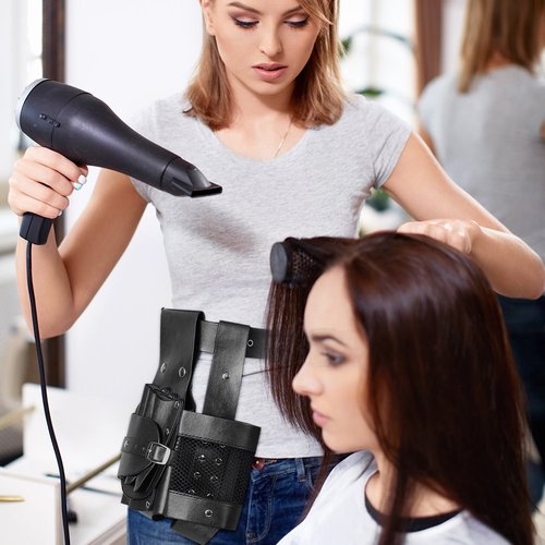 Hair Care Styling Tools Waist Bag, Professional Salon PU Leather Hairdressing Pouch Holster Barber Scissor Comb Holder Case with Removable Waist Belt (Black)