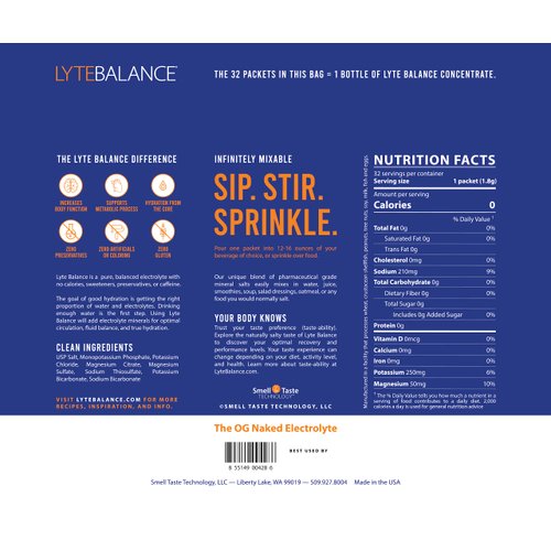LYTE BALANCE Powder 32 Double Strength Packets, Naturally Salty Electrolyte Drink Mix w/Sodium, Potassium & Magnesium | Daily Hydration, Muscle Recovery, Immune Support | Keto, Paleo, No Sugar