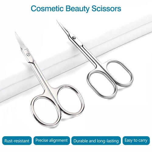 2 Pack Cuticle Scissors and Grooming Scissors Extra Fine for Manicure and Pedicure, Curved Blade Precise Pointed Tip Grooming Kit for Eyebrow, Eyelash, Trim Nail and Dry Skin