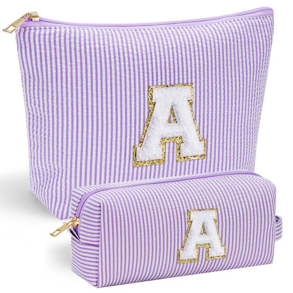 YOOLIFE Christmas Gifts for Girls - Personalized Monogram Makeup Bag Cosmetic Bag Travel Toiletry Bag | Makeup Bag for Girls Teen Girl Bridesmaid Friend Sister Wife Girlfriend Daughter Gifts Purple A