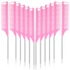 Patelai 12 Pcs Parting Comb for Braids Bulk, Rat Tail Comb for Parting Stainless Steel Pintail Comb Teasing Combs Braiding Comb Pressing Comb for Hair Styling Hairdressing Hair Salon Home(Pink)