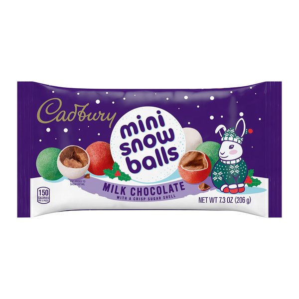 CADBURY Mini Snowballs Milk Chocolate with a Crisp Sugar Shell Candy, Christmas, 7.3 oz Bag