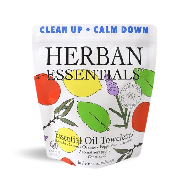 Herban Essentials Assorted Towelettes - Essential Oil Wipes for Hands, Travel Face Wipes - Natural Hand Wipes, Moist Towelettes Individually Wrapped Body Wipes - 20 Count