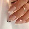 ANDGING French Tip Press on Nails Almond Short Black White Fake Nails with Glue Acrylic Curved Line Glue on Nails with Designs Gel Classy Manicure False Nail for Women Stick ons Nails for Wedding