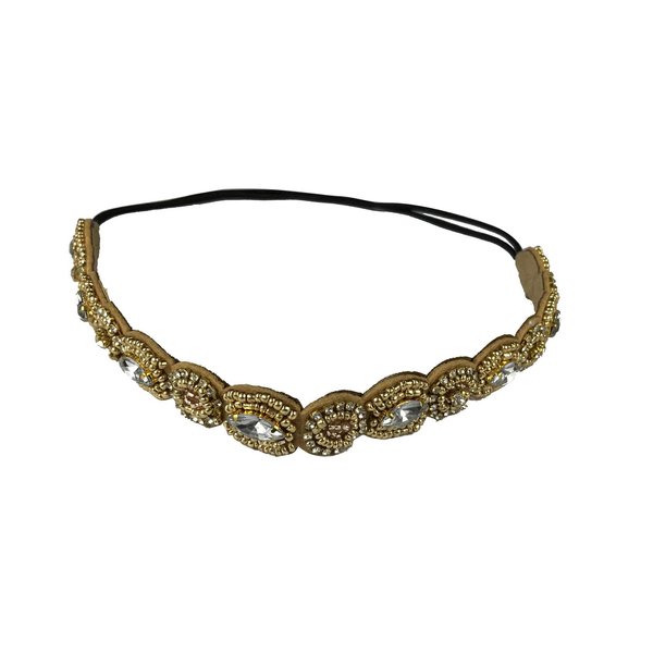 OTYOU Rhinestone Beaded Hair Hoops Headbands Jewels Workmanship Headbands Elastic Non Slip Hair Bands Women Lady Girls Hair Straps Jewelry Accessories (Gold)