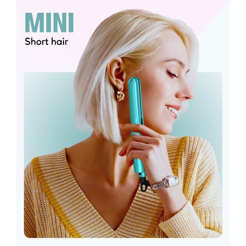 Terviiix Mini Flat Iron for Travel, 1/2'' Small Hair Straightener for Short Hair/Bangs, 0.5'' Portable Ceramic Straightening Irons, Dual Voltage, Pouch Included, Compact Size, Cyan