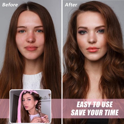 HRYYDS Upgraded Curler with Gift Box - Velvet Headband for Heatless Sleep-in Curls, No Smell, For Long and Medium Hair (Pink)