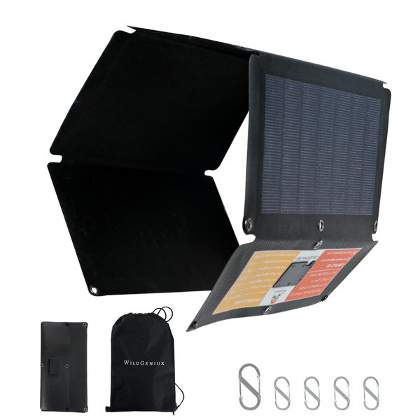 WILDGENIUX CIGS solar panel, 30W Foldable Portable Flexible Solar Panel Charger with 2 USB & 1 DC Port for Hiking,Camping, RV Roof Tent and Motorcycle Travel, Compatible with Phone,Tablets,Power Banks