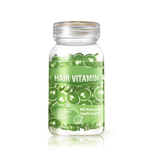 Hair Oil Capsules, Hair Treatment Serum Oil Capsules Contains Moroccan Oil, Camellia Seed Oil, Vitamin A,C,E & B5, Hair Care Vitamin Capsules for Repairs Hair Dryness, Rough Hair (30pcs, Green)