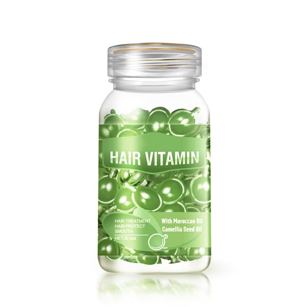 Hair Oil Capsules, Hair Treatment Serum Oil Capsules Contains Moroccan Oil, Camellia Seed Oil, Vitamin A,C,E & B5, Hair Care Vitamin Capsules for Repairs Hair Dryness, Rough Hair (30pcs, Green)