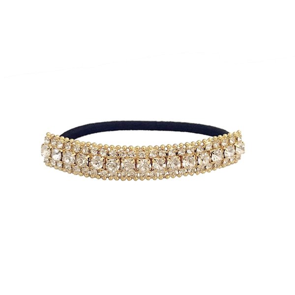 FXQHAN Ponytail Holder Stretchy Elastic Hair Tie Sparkling Crystal Rhinestone Hair Band Headband Hair Accessories for Women (Gold Tone White)