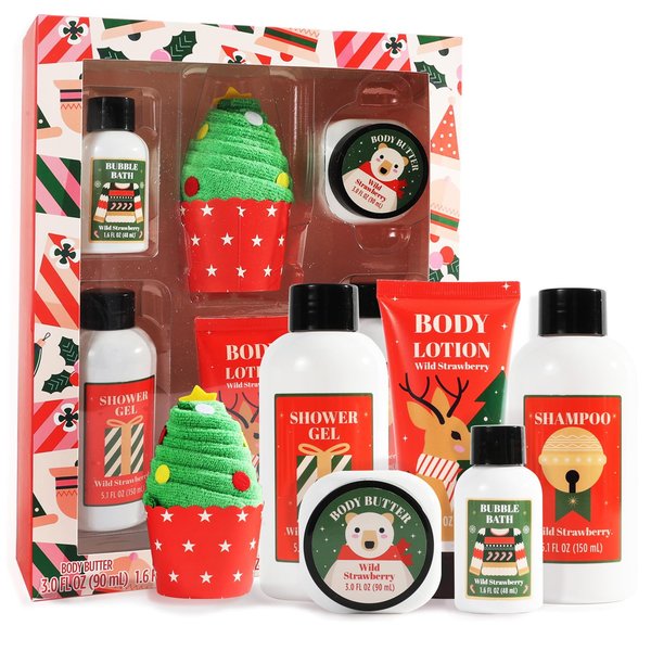 Gift Set for Women, Christmas Bath and Body Gifts for Women, Holiday Stocking Stuffers with Body Butter, Shower Gel, Body Lotion, Shampoo, Bubble Bath, Mini Towel,Birthday Gifts for Women