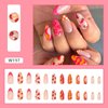 24 Pcs Almond Press on Nails Summer Fake Nails Medium Length Glue on Nails with Designs Cute Acrylic False Nails French Summer Almond Shape Stick on Artificial Nails for Women DIY Decorations