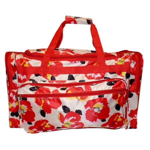 High Fashion Print Gym Dance Cheer Travel Duffle Bag 22" (BLANK-Bold Flowers - Red)