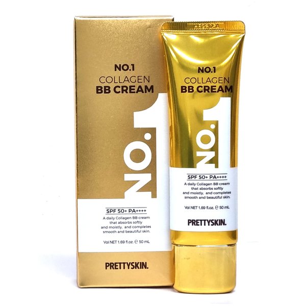 PS.PRETTYSKIN NO1 Anti-Wrinkle Collagen Facial BB Cream SPF50+ / PA++++ (1.69 fl.oz.) with Zinc Oxide, Titanium Dioxide, collagen for oil-moisture balance, soft glow