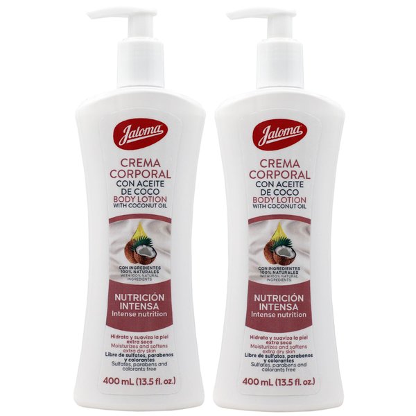 JALOMA Body Lotion with Coconut Oil, Hydrates and Softens your Skin, 2Pack, 13.5 Fl Oz Each Bottle