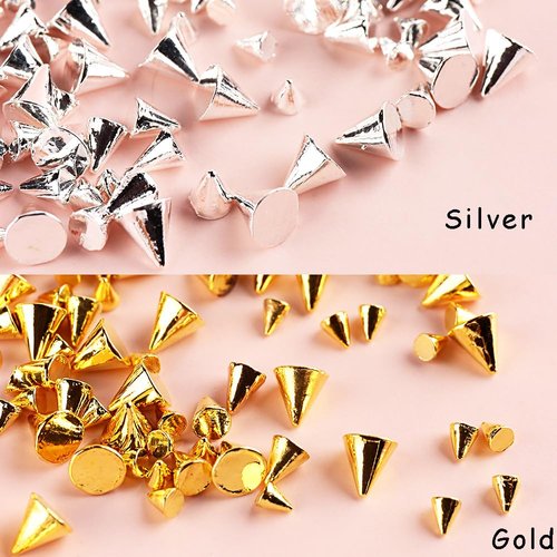 SONGJIE Mini Metal Rivet Punk Nail Charms Gold Silver Cone Nail Art Studs Alloy Spike Studs Nail Jewels Nail Nail Charms for Acrylic Nails Decoration Accessories