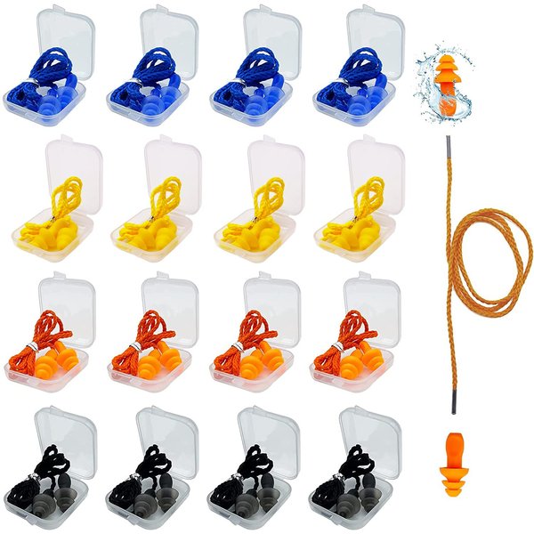 Ear Plugs for Sleeping Noise Canceling, 16 Pairs Reusable Ear Plugs Soft Silicone Earplugs Noise Reduction with Nylon Cord Hearing Protection for Shooting,Snoring,Travel, Work, Studying, Loud Noise