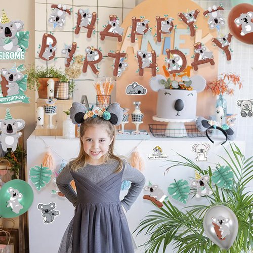 JOPARY Koala Birthday Party Decorations Koala Party Supplies with Koala Balloon,Koala Birthday Banner,Garland,Door Hanging and Stickes for Koala Animal Theme Birthday Party Baby Shower Decorations