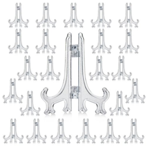 Juvale 24 Pack 3-inch Mini Easel Display Stand for Sports Trading and Baseball Cards - Small Acrylic Holder for Pictures