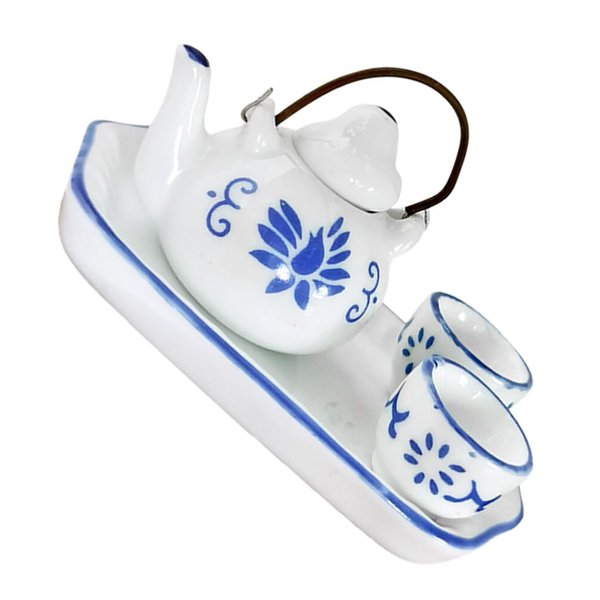 SUPVOX 1:12 Miniature Tea Cup Sets Dollhouse Porcelain Tea Cup Set Ceramic Chinese Flower Pattern Tea Cup Pot Set Doll House Accessories