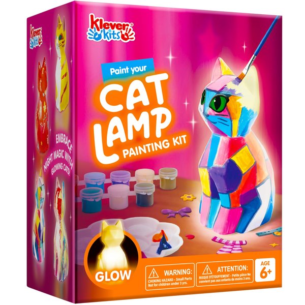 Klever Kits DIY Night Light- Paint Your Own Cat Lamp- Arts & Crafts Kit School Activities Art Supplies Painting Kits, Birthday Gifts for Girls Boys Aged 6+