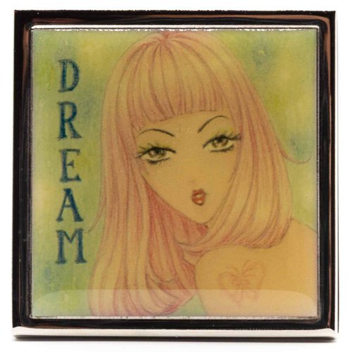 Anime Pink Hair Folding Compact Pocket Makeup Mirror Double Sided (5x magnification + 1x magnification)