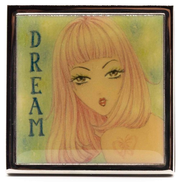 Anime Pink Hair Folding Compact Pocket Makeup Mirror Double Sided (5x magnification + 1x magnification)