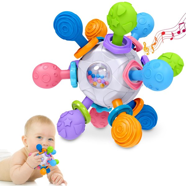 Baby Teething Toys for 0-6 6-12 Months Ages 0-2, Tummy Time Montessori Toys for Babies 0 3 6 9 12 18 Months, Newborn Infant Rattles Chew Sensory Toys Stocking Stuffers Gifts for Boys Girls
