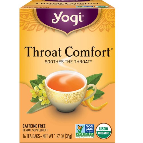 Yogi Tea - Throat Comfort (6 Pack) - Soothes the Throat with Wild Cherry Bark, Licorice Root, Mullein, and Ginger - Caffeine Free - 96 Organic Herbal Tea Bags