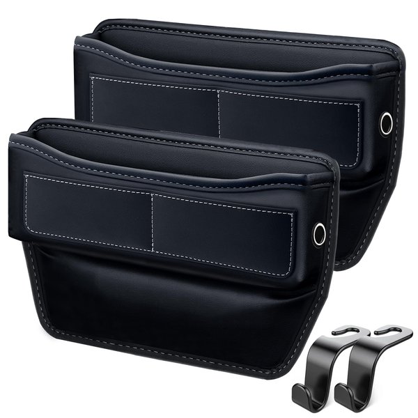 KUKEO Car Seat Gap Filler Organizer, Car Seat Organizer Front Seat and Seat Gap Organizer, Car Seat Organizer Adjustable Car Accessories for Phones, Glasses, Keys, Cards (Black, 2 Pack)