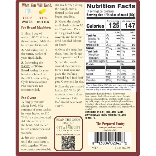 The Prepared Pantry Country Farm White Bread Mix; Single Pack; For Bread Machine or Oven