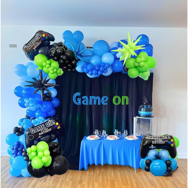 FROUFING Video game Balloon garland kit 137Pcs Blue Black Green wiith Star Controller balloons for Gamer night party Decorations gaming theme birthday supplies