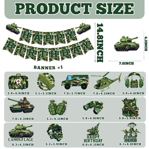 Camo Birthday Party Decorations, Army Birthday Party Decorations includes Military Party Decorations Banner and Camoflage Birthday Party Decorations Hanging Swirls for Boys Birthday Party Supplies