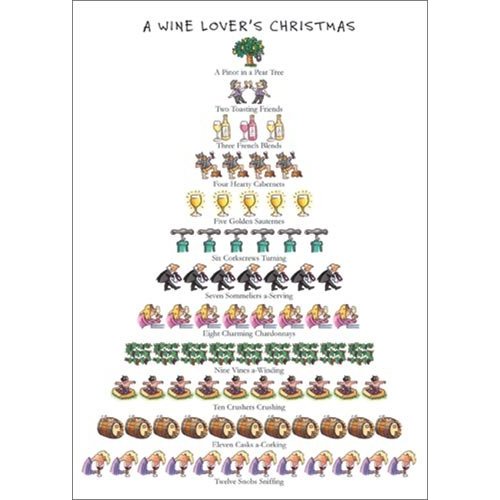 Wine Lover's Christmas - Box of 15 Holiday Cards and Envelopes - 12 Days of Christmas Series