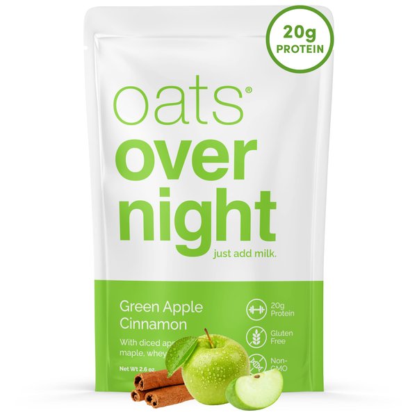 Oats Overnight - Green Apple Cinnamon - 20g Protein, High Fiber Breakfast Shake - Gluten Free, Non GMO Oatmeal (2.6 oz per meal) (8 Pack)