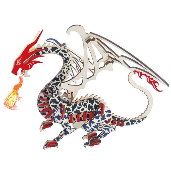 Bitopbi 3D Wooden Puzzles Laser Engraving DIY Safe Assembly Constructor Kit Toy for Teens and Adults World Animal Mechanical 3-D Models for Self-Assembly (G1 Flying Dragon)