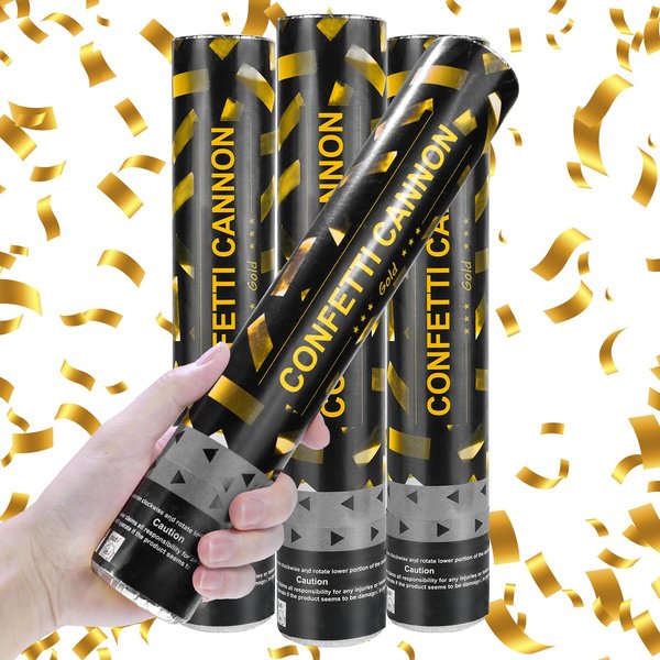 Hanwin Confetti-Cannons, Confettis Pop-pers 4 Pieces, Confettis Can-non, Naturally Degradable Party-Poppers for Weddings, Graduations, Birthday Parties(Black)