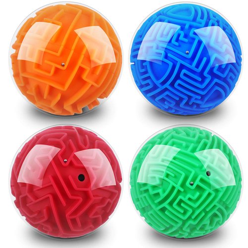4 Pieces 3D Maze Ball Memory Sequential Maze Puzzle Cube Ball Magic Brain Teasers Games Sphere Educational Puzzle Toys for Adults and Teens and Hard Challenges Game Lover(Blue, Green, Red, Orange)