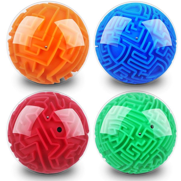 4 Pieces 3D Maze Ball Memory Sequential Maze Puzzle Cube Ball Magic Brain Teasers Games Sphere Educational Puzzle Toys for Adults and Teens and Hard Challenges Game Lover(Blue, Green, Red, Orange)